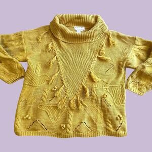 Jennifer Reed hand knitted yellow vintage sweater with tassels large